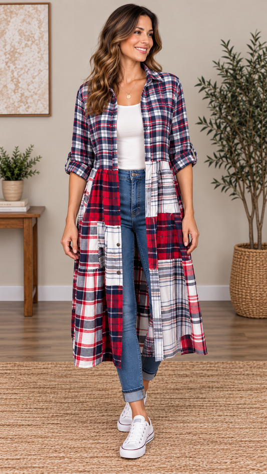 Upcycled Flannel Shirt Patchwork Duster | One of a Kind Plaid Dress