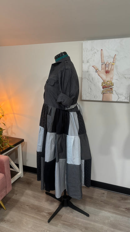 Upcycled Men’s Shirt Patchwork Duster • One of a Kind Plaid Dress