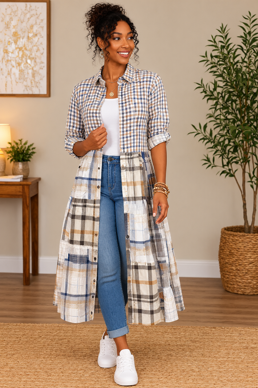 Upcycled Flannel Shirt Patchwork Duster | One of a Kind Plaid Dress