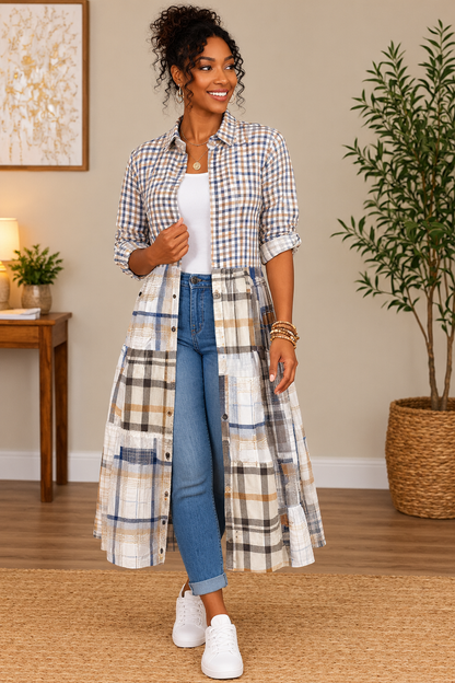 Upcycled Flannel Shirt Patchwork Duster | One of a Kind Plaid Dress
