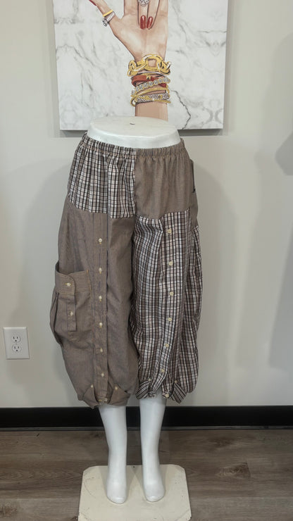 Upcycled Men’s Shirt Balloon Pants | Handmade Boho Pants | Sustainable Lounge Pants | One of a Kind Patchwork Pants