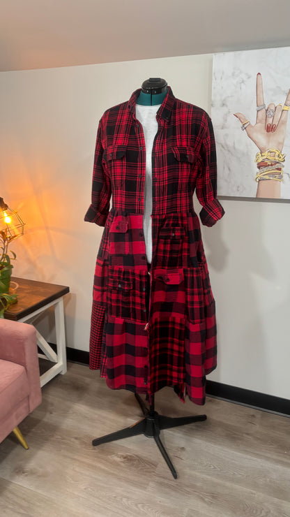 Upcycled Flannel Shirt Patchwork Duster | One of a Kind Plaid Dress