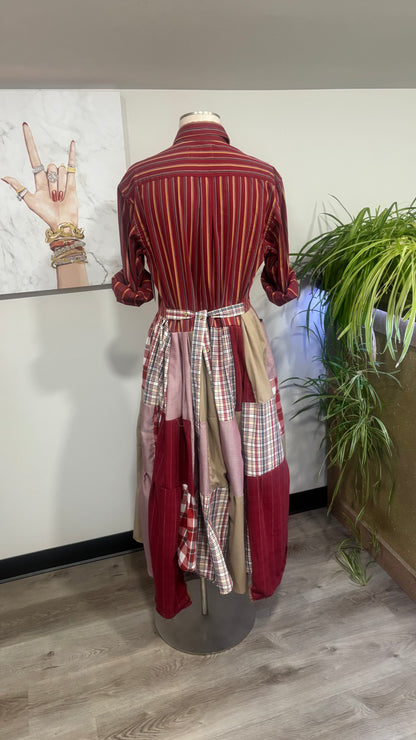 Upcycled Men’s Shirt Patchwork Duster • One of a Kind Plaid Dress