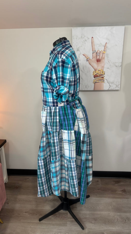 Upcycled Men’s Shirt Patchwork Duster • One of a Kind Plaid Dress