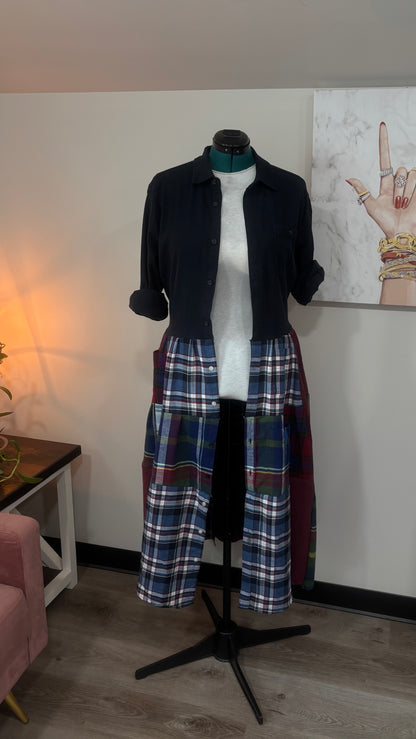 Upcycled Men’s Shirt Patchwork Duster • One of a Kind Plaid Dress