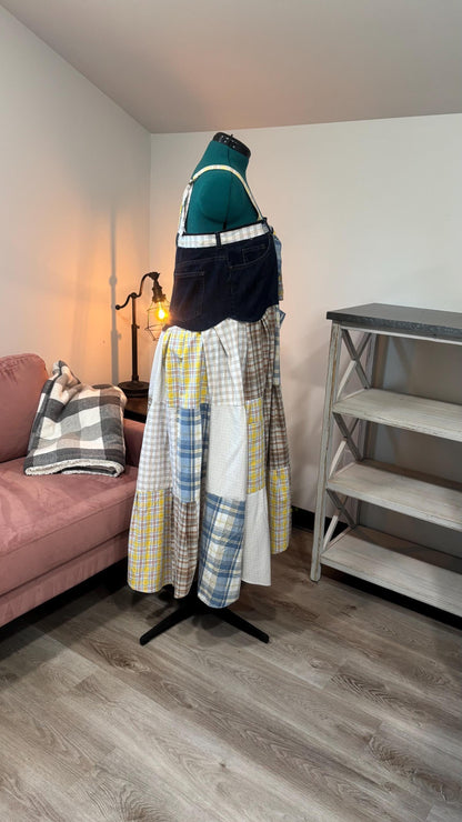 Patchwork Maxi Dress – Upcycled Denim & Dress Shirt Fabric (One of a Kind)