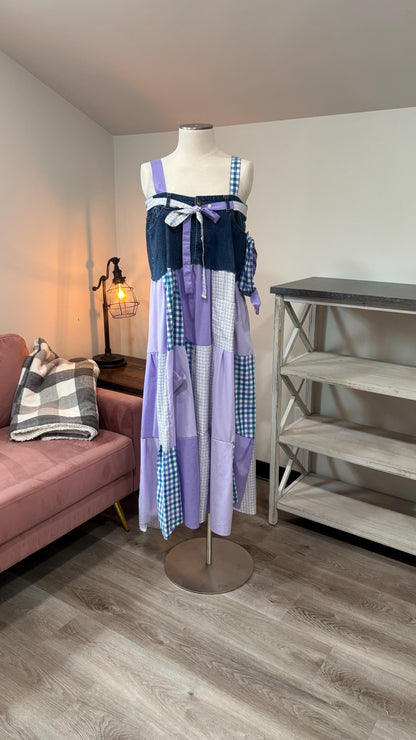 Patchwork Maxi Dress – Upcycled Denim & Dress Shirt Fabric (One of a Kind)