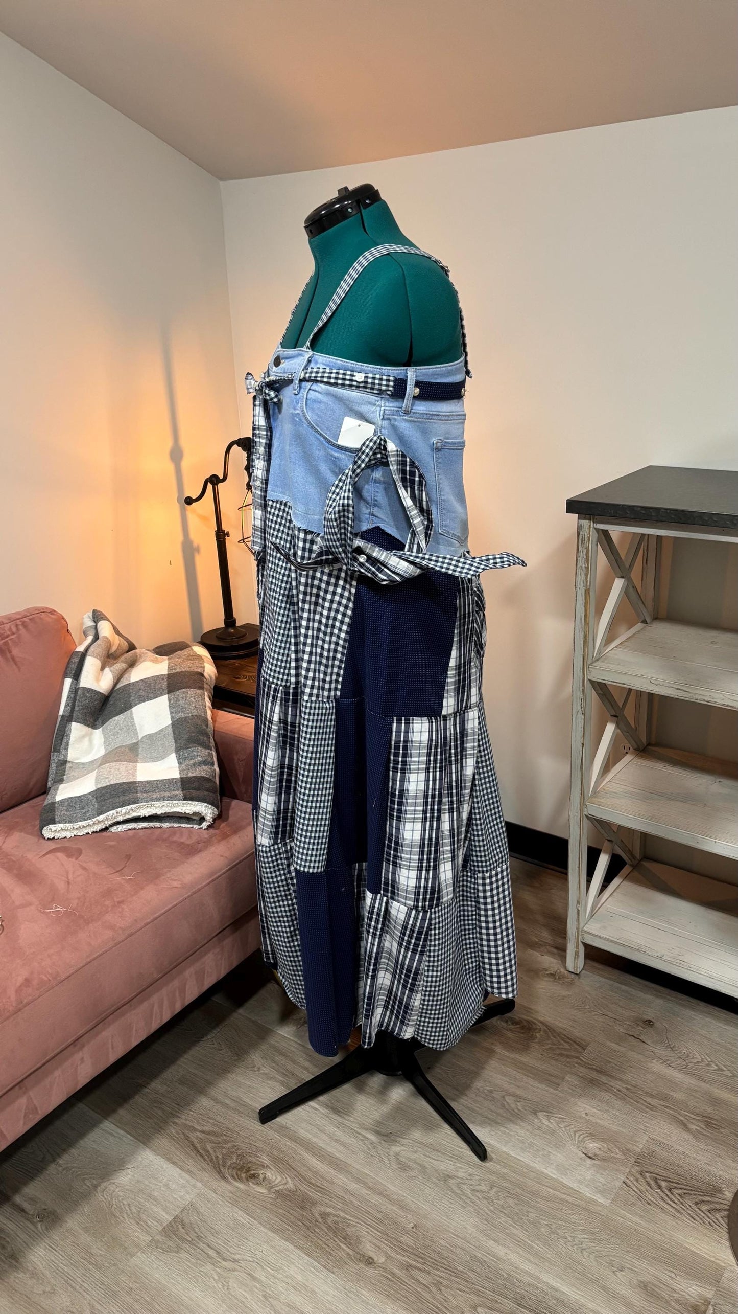 Patchwork Maxi Dress – Upcycled Denim & Dress Shirt Fabric (One of a Kind)