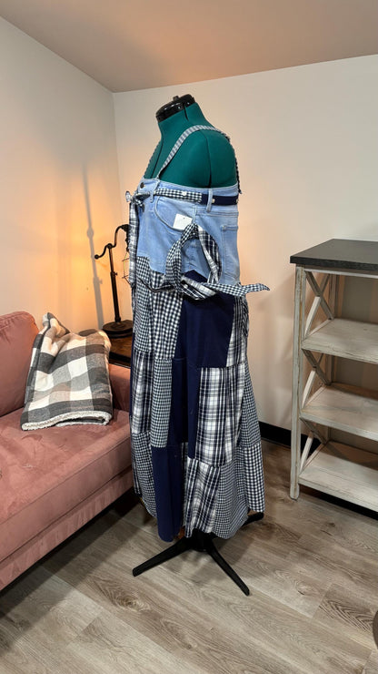 Patchwork Maxi Dress – Upcycled Denim & Dress Shirt Fabric (One of a Kind)