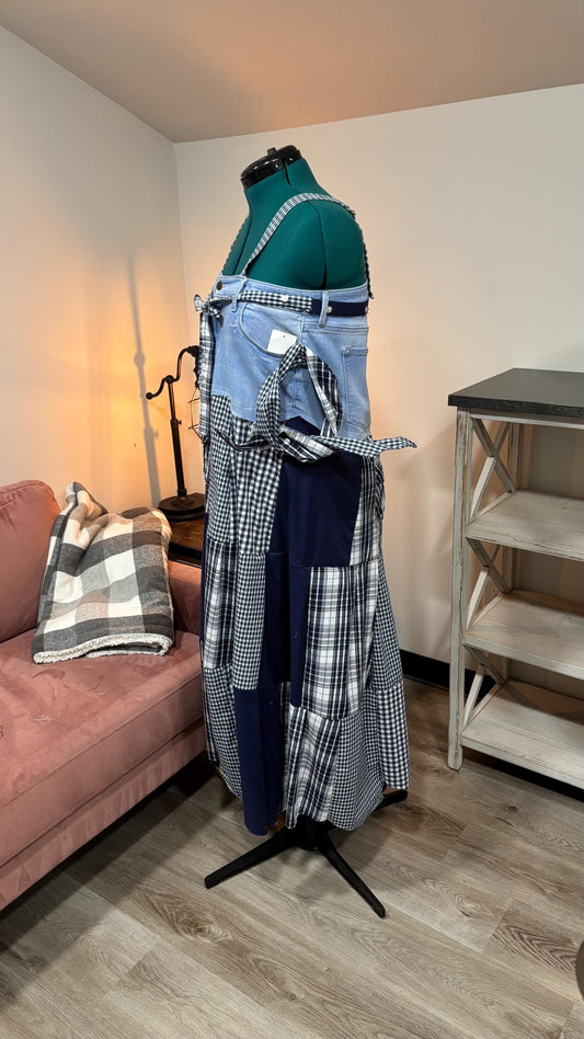 Patchwork Maxi Dress – Upcycled Denim & Dress Shirt Fabric (One of a Kind)