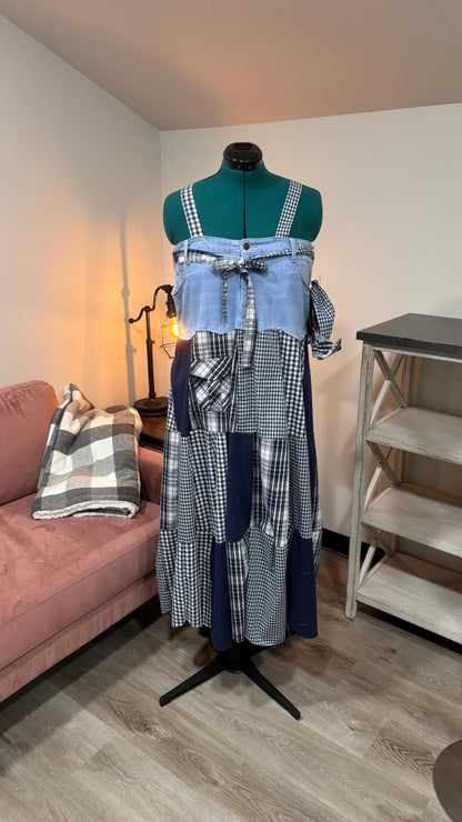 Patchwork Maxi Dress – Upcycled Denim & Dress Shirt Fabric (One of a Kind)