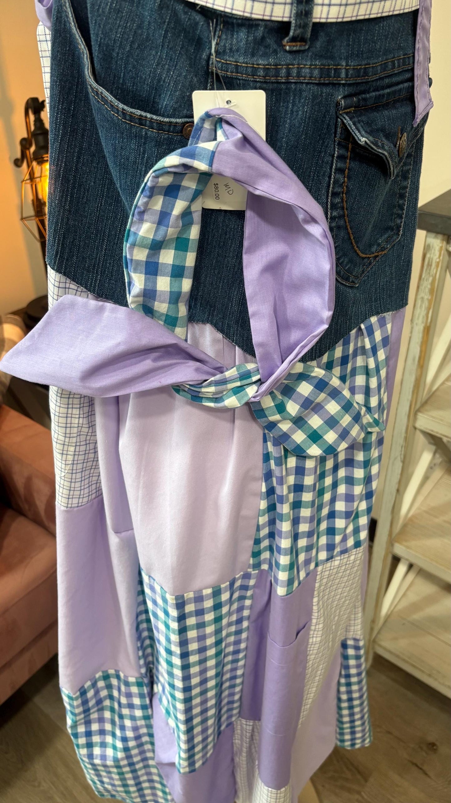 Patchwork Maxi Dress – Upcycled Denim & Dress Shirt Fabric (One of a Kind)
