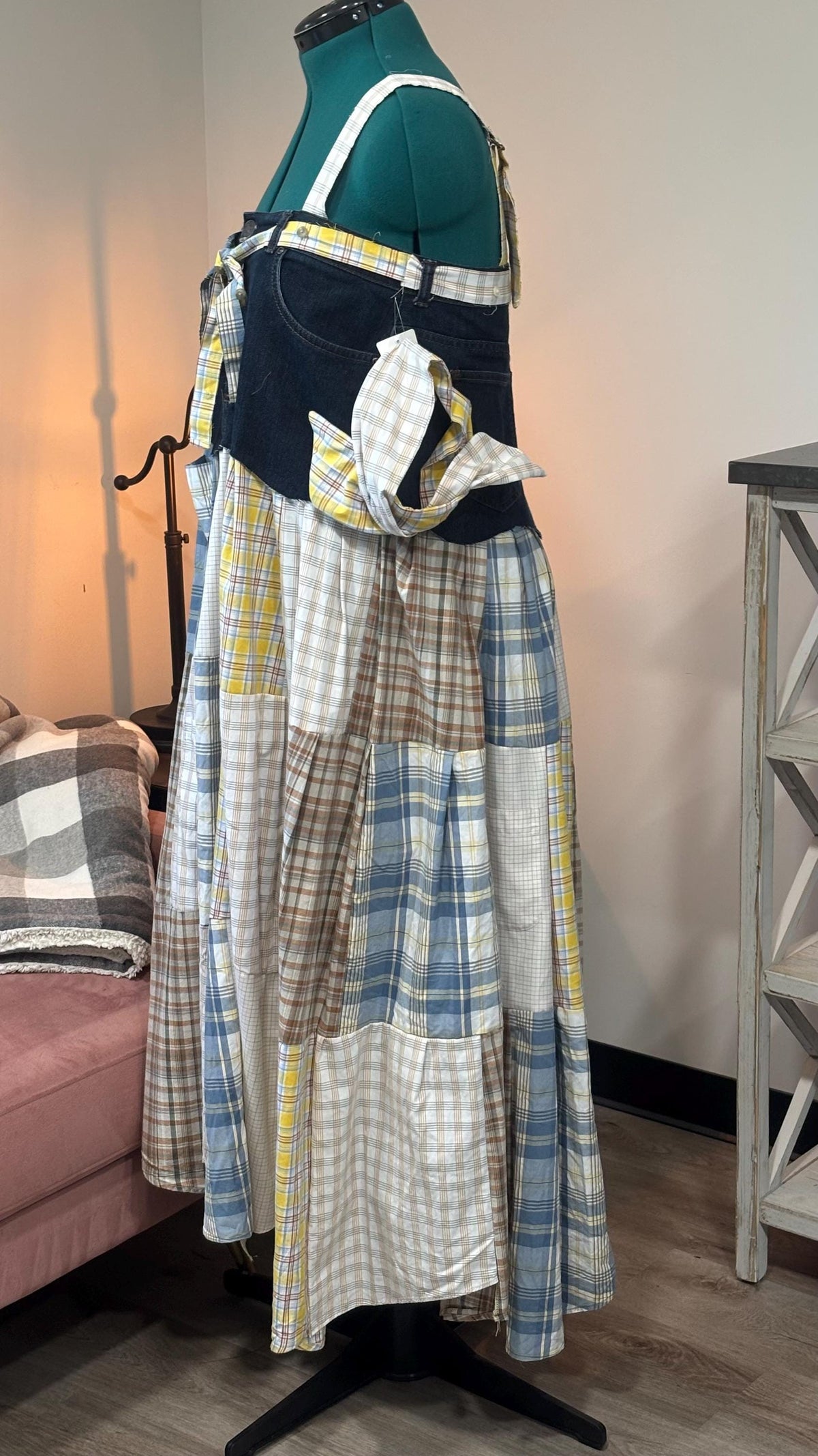 Patchwork Maxi Dress – Upcycled Denim & Dress Shirt Fabric (One of a Kind)