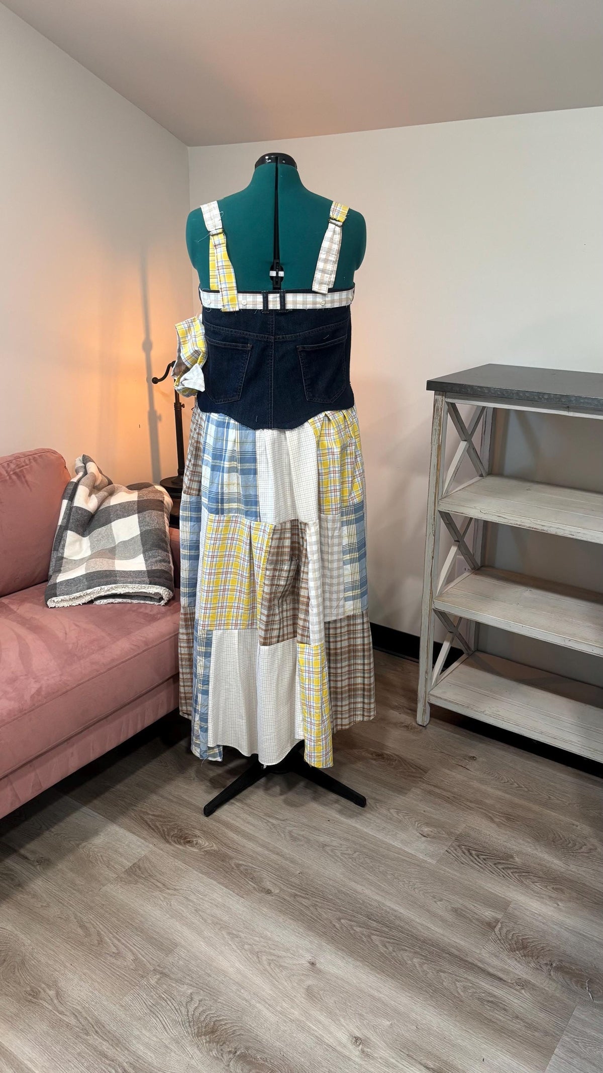Patchwork Maxi Dress – Upcycled Denim & Dress Shirt Fabric (One of a Kind)