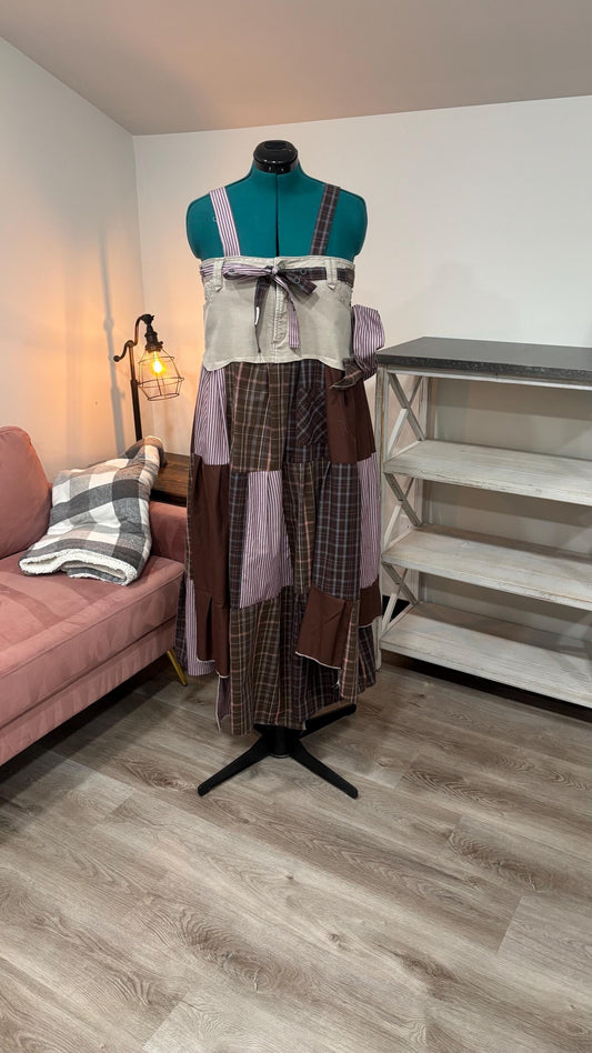 Patchwork Maxi Dress – Upcycled Denim & Dress Shirt Fabric (One of a Kind)
