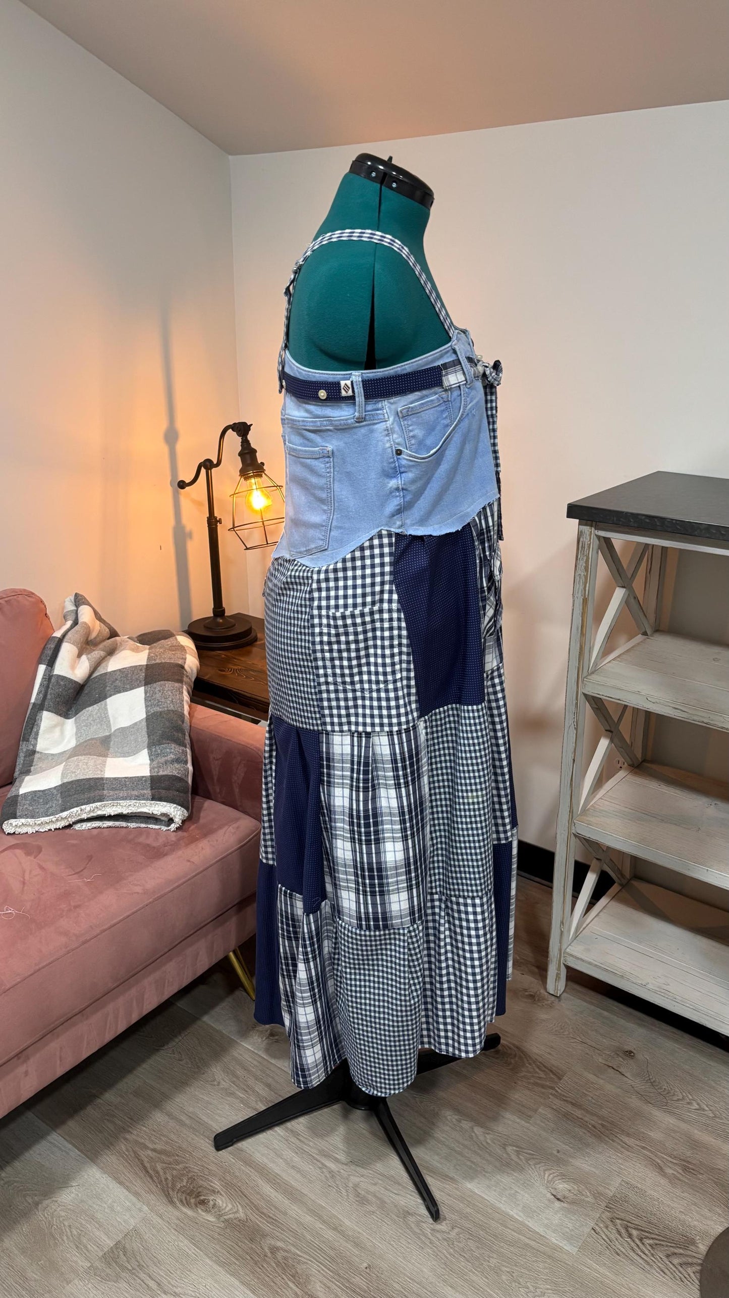 Patchwork Maxi Dress – Upcycled Denim & Dress Shirt Fabric (One of a Kind)