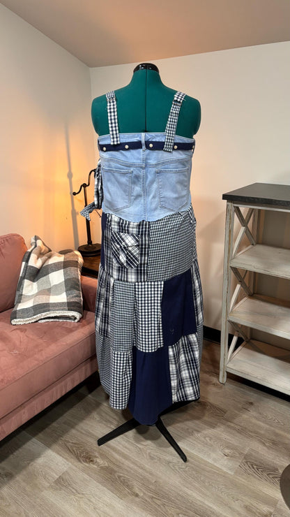 Patchwork Maxi Dress – Upcycled Denim & Dress Shirt Fabric (One of a Kind)