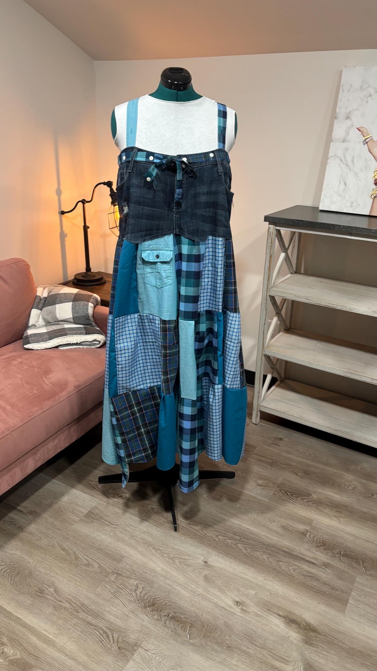 Patchwork Maxi Dress – Upcycled Denim & Dress Shirt Fabric (One of a Kind)