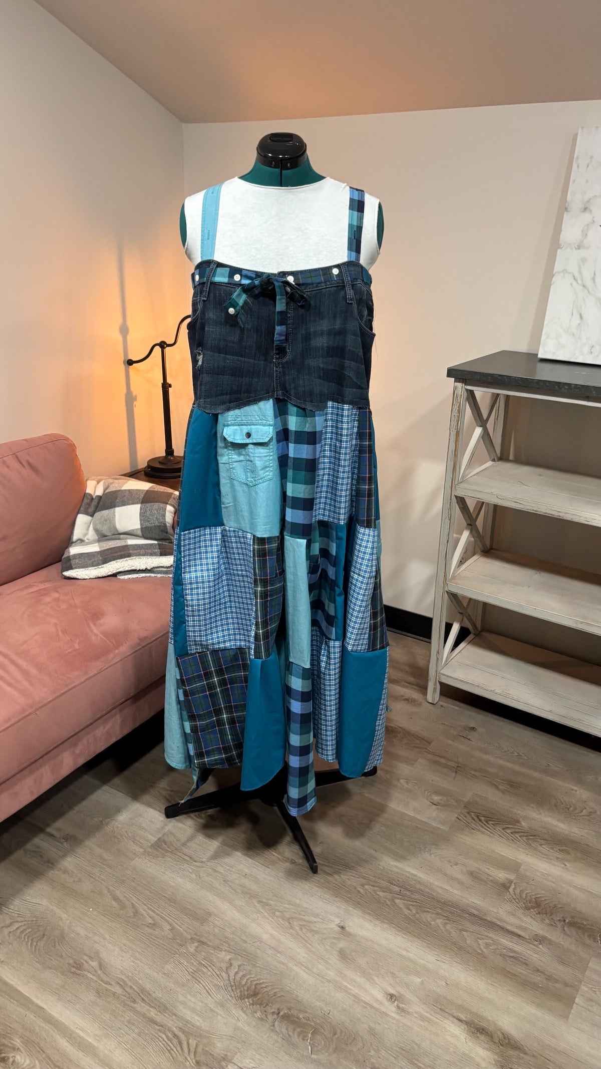 Patchwork Maxi Dress – Upcycled Denim & Dress Shirt Fabric (One of a Kind)
