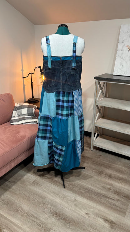 Patchwork Maxi Dress – Upcycled Denim & Dress Shirt Fabric (One of a Kind)