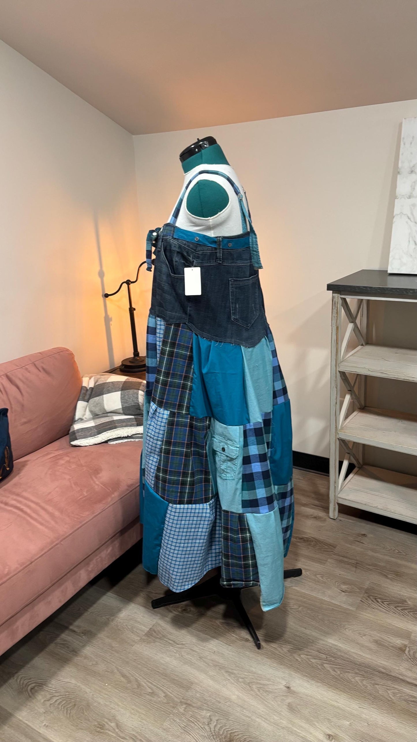 Patchwork Maxi Dress – Upcycled Denim & Dress Shirt Fabric (One of a Kind)