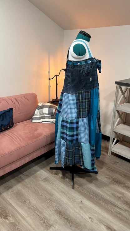Patchwork Maxi Dress – Upcycled Denim & Dress Shirt Fabric (One of a Kind)