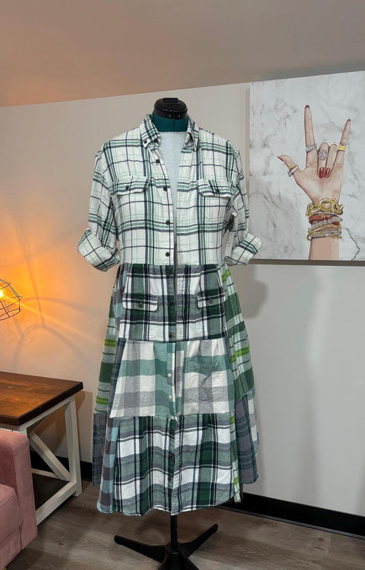 Upcycled Flannel Shirt Patchwork Duster | One of a Kind Plaid Dress