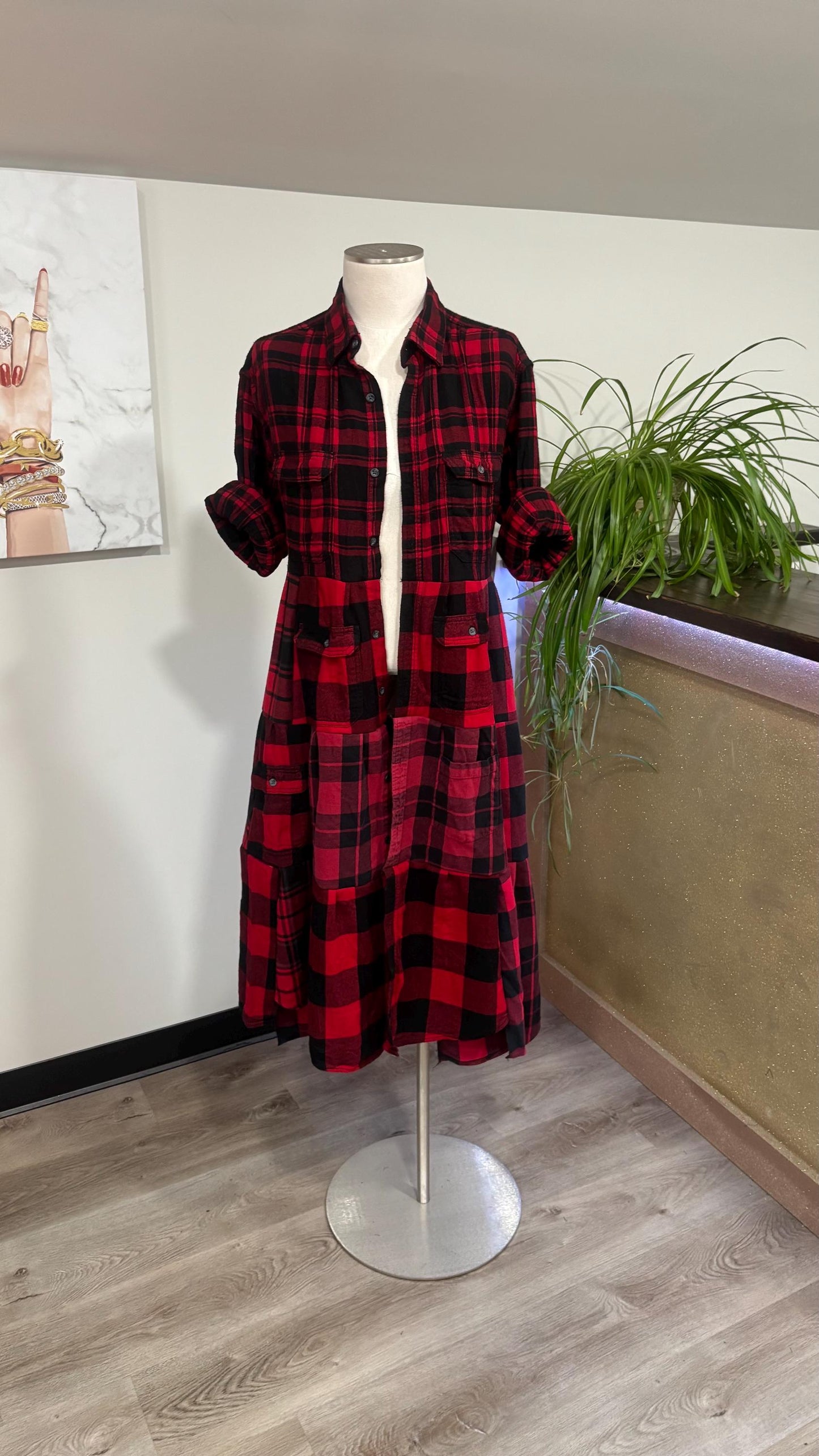 Upcycled Flannel Shirt Patchwork Duster | One of a Kind Plaid Dress