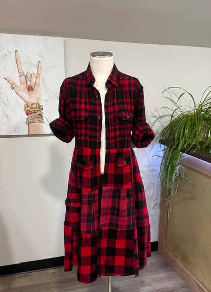 Upcycled Flannel Shirt Patchwork Duster | One of a Kind Plaid Dress