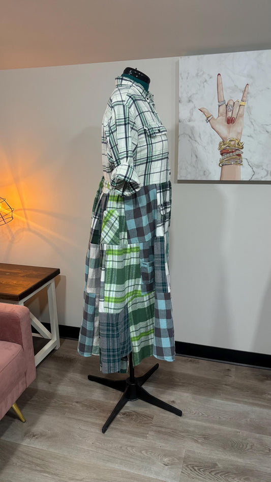 Upcycled Flannel Shirt Patchwork Duster | One of a Kind Plaid Dress