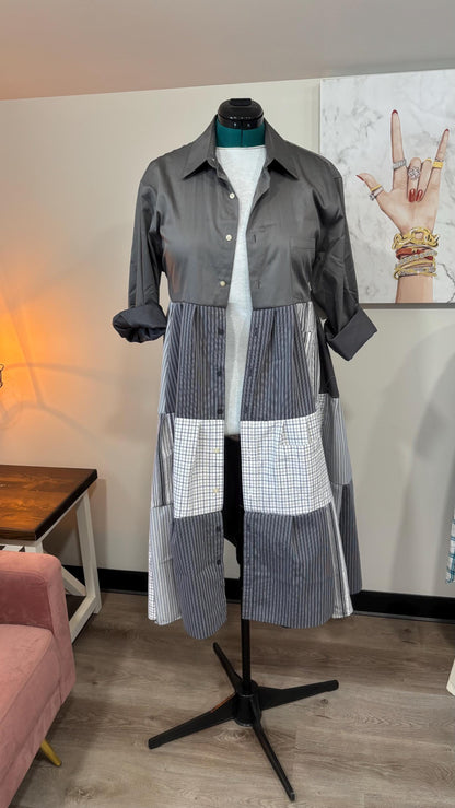 Upcycled Men’s Shirt Patchwork Duster • One of a Kind Plaid Dress