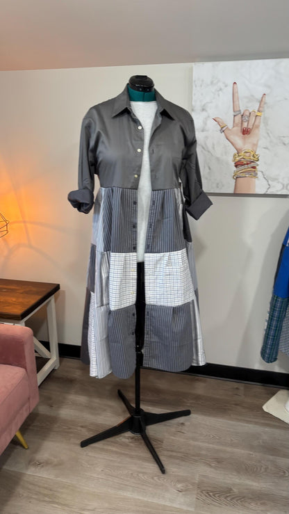 Upcycled Men’s Shirt Patchwork Duster • One of a Kind Plaid Dress