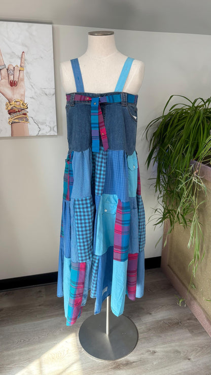 Upcycled Men’s Shirt Patchwork Maxi Dress – (One of a Kind)