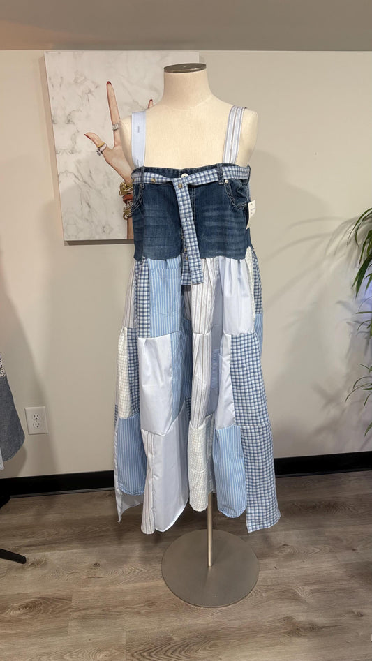 Upcycled Men’s Shirt Patchwork Maxi Dress – (One of a Kind)