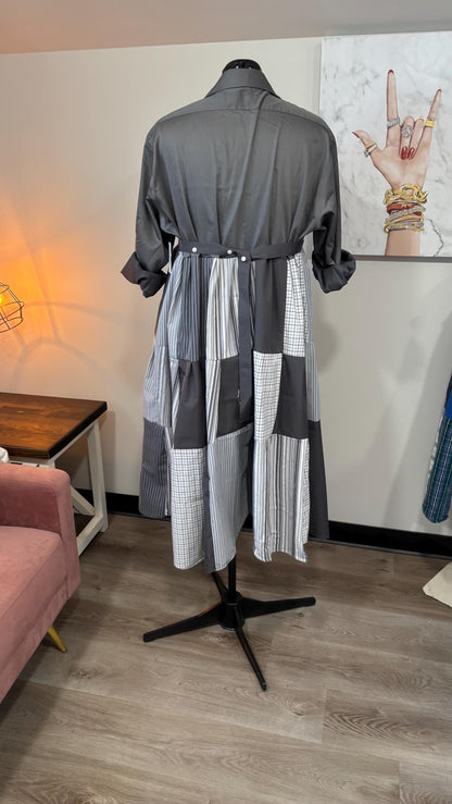Upcycled Men’s Shirt Patchwork Duster • One of a Kind Plaid Dress