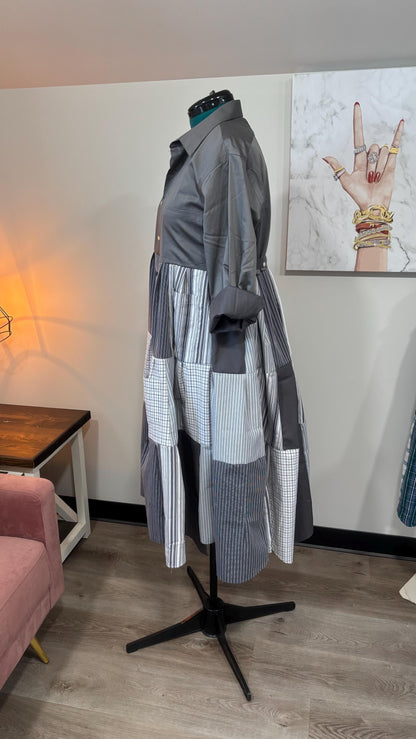 Upcycled Men’s Shirt Patchwork Duster • One of a Kind Plaid Dress