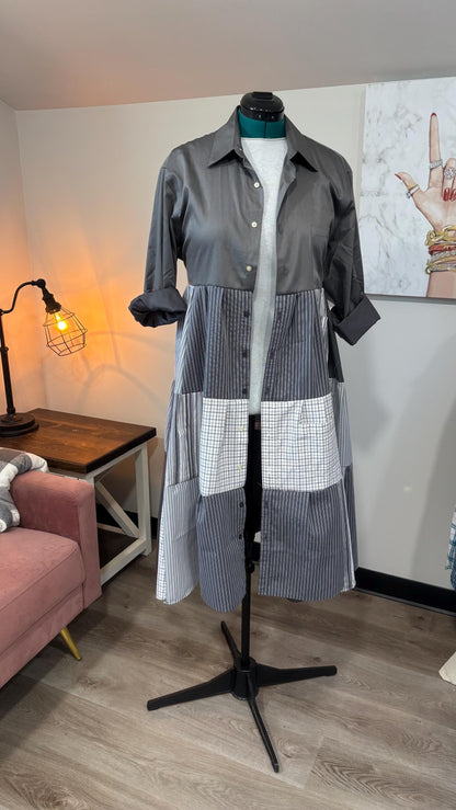 Upcycled Men’s Shirt Patchwork Duster • One of a Kind Plaid Dress