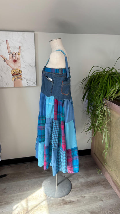 Upcycled Men’s Shirt Patchwork Maxi Dress – (One of a Kind)