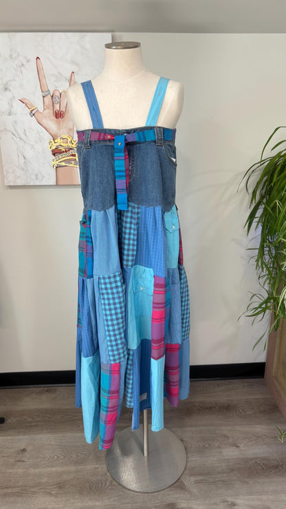 Upcycled Men’s Shirt Patchwork Maxi Dress – (One of a Kind)
