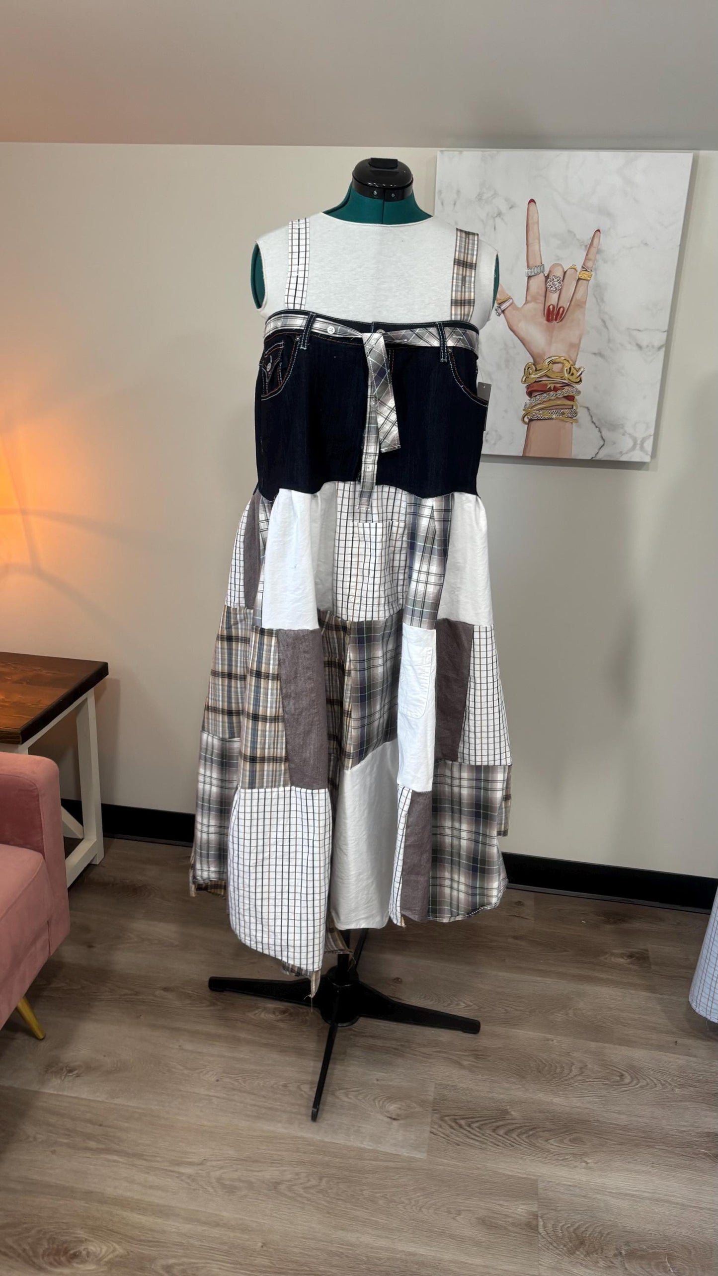Upcycled Men’s Shirt Patchwork Maxi Dress – (One of a Kind)