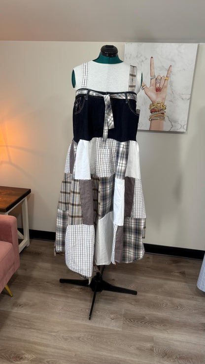 Upcycled Men’s Shirt Patchwork Maxi Dress – (One of a Kind)