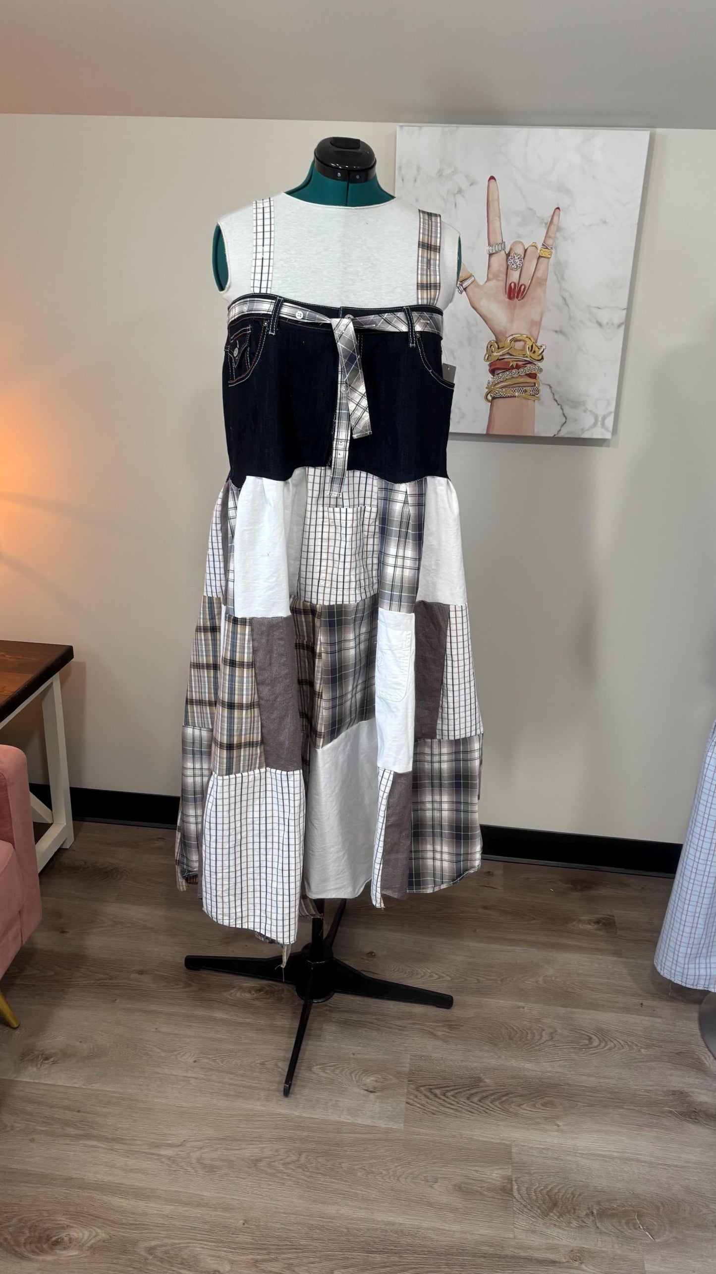 Upcycled Men’s Shirt Patchwork Maxi Dress – (One of a Kind)