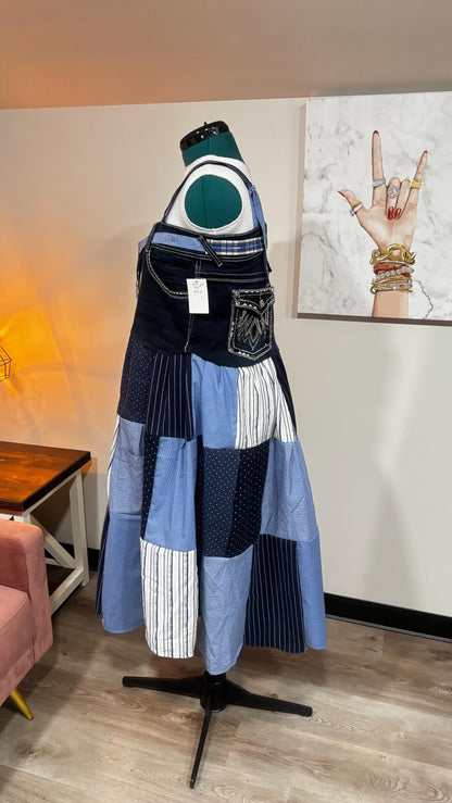 Upcycled Men’s Shirt Patchwork Maxi Dress – (One of a Kind)