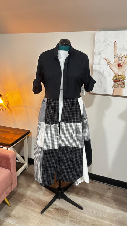 Upcycled Men’s Shirt Patchwork Duster • One of a Kind Plaid Dress