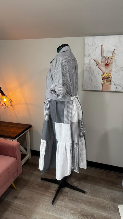 Upcycled Men’s Shirt Patchwork Duster • One of a Kind Plaid Dress