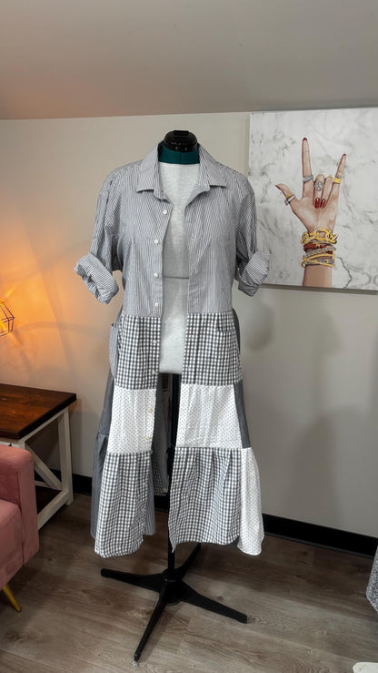 Upcycled Men’s Shirt Patchwork Duster • One of a Kind Plaid Dress