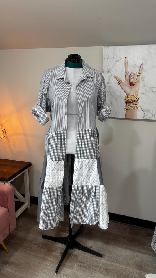 Upcycled Men’s Shirt Patchwork Duster • One of a Kind Plaid Dress