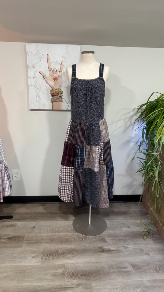 Upcycled Patchwork Maxi Dress | Handmade From Men’s Shirts, Cottagecore Style