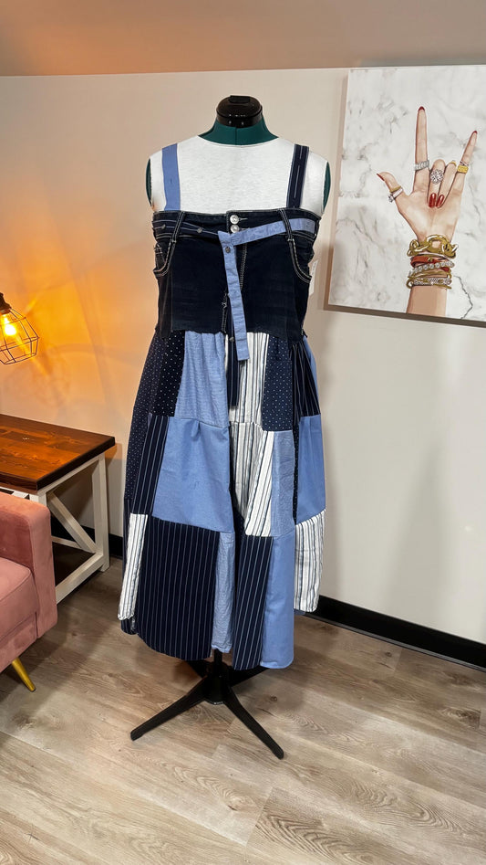 Upcycled Men’s Shirt Patchwork Maxi Dress – (One of a Kind)