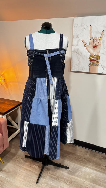 Upcycled Men’s Shirt Patchwork Maxi Dress – (One of a Kind)